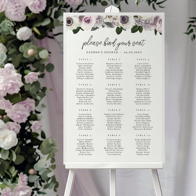 White Anemone and Purple Floral Seating Chart (Creator Uploaded)