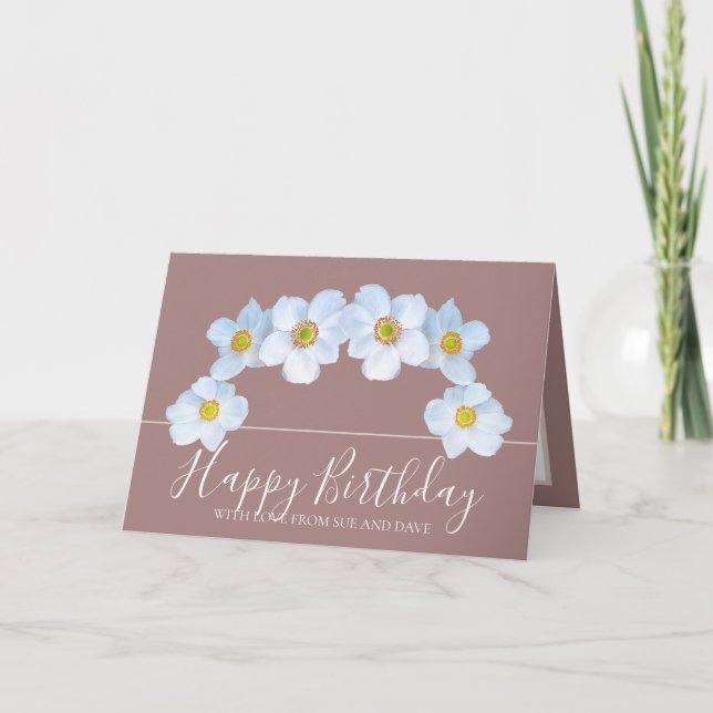 White Anemone Botanical Elegant Happy Birthday Card (Front)
