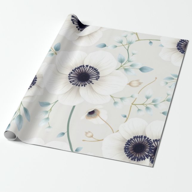 White Anemone & Eucalyptus Easter  Wrapping Paper (Unrolled)