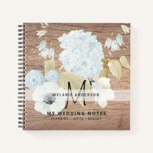 White Anemone Floral Wedding Newly Weds Monogram Notebook