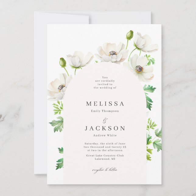 White Anemone Flower Arch Wedding Invitation  (Front)