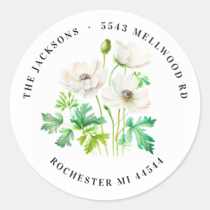 White Anemone flower Return Address  Classic Round Sticker