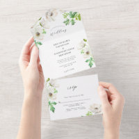 White Anemone Flower Wedding Invitation