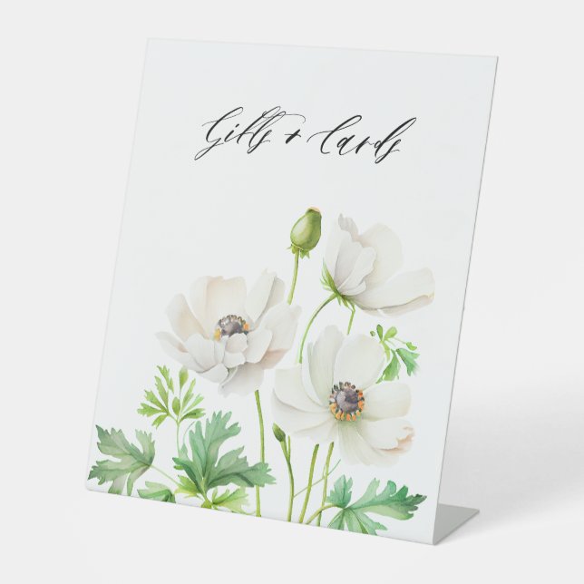 White Anemone Flowers Gifts and Cards  Pedestal Sign (Front)