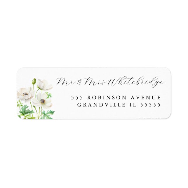 White Anemone flowers Return Address Label (Front)