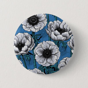 White anemone garden 6 cm round badge