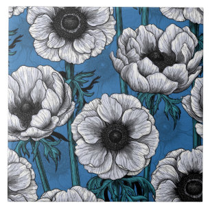 White anemone garden ceramic tile