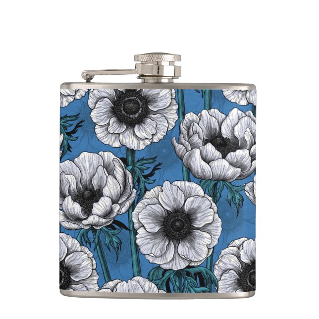 White anemone garden hip flask (Front)