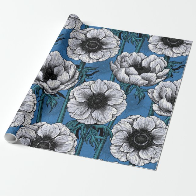 White anemone garden wrapping paper (Unrolled)