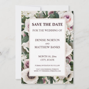 White Anemone on Cameo Beige Save The Date Invitation
