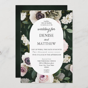 White Anemone on Emerald Wedding Invitation
