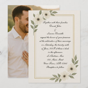 White Anemone Photo Wedding Invitation