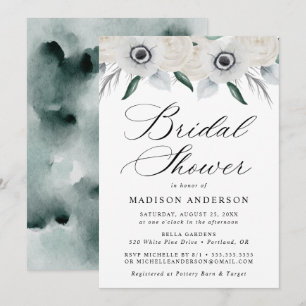 White Anemones and Roses Bridal Shower Invitation