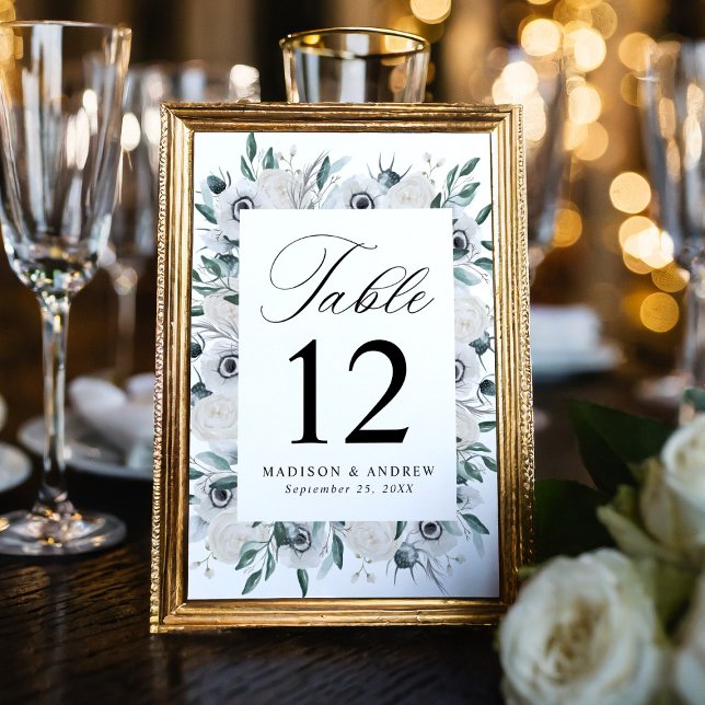 White Anemones and Roses Wedding Table Number (Creator Uploaded)