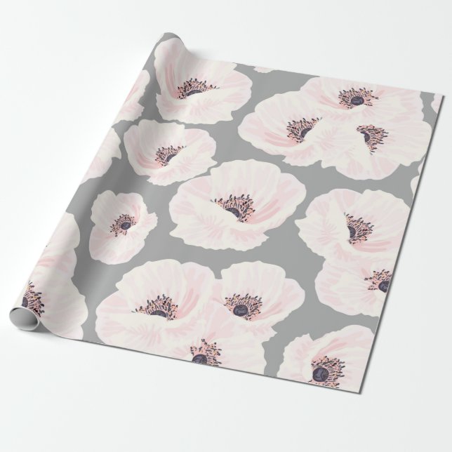 White Anemones Floral  Wrapping Paper (Unrolled)
