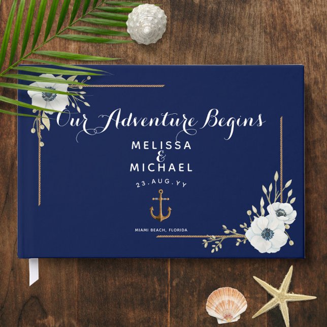 White Anemones ⚓️ Navy Blue Nautical Wedding Guest Book (White Anemones ⚓️ Navy Blue Nautical Wedding Guest Book
)