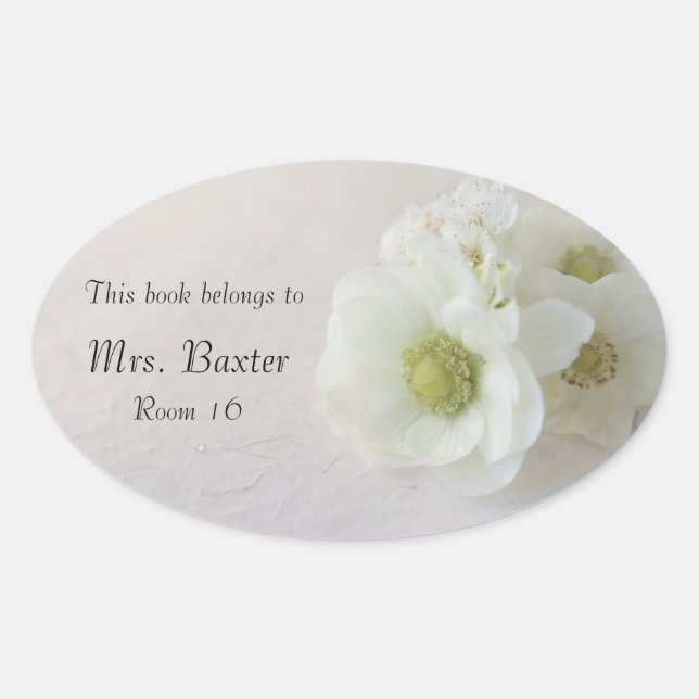 White anemones on texture oval sticker (Front)
