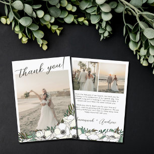 White Anemones Wedding Photos Thank You Note
