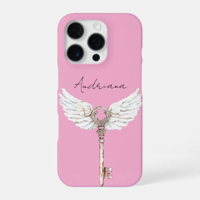 White Angel Feathers Key iPhone Case (Back)