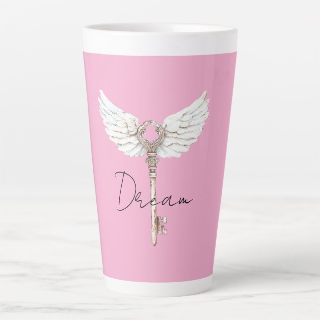 White Angel Feathers Key Latte Mug (Front)