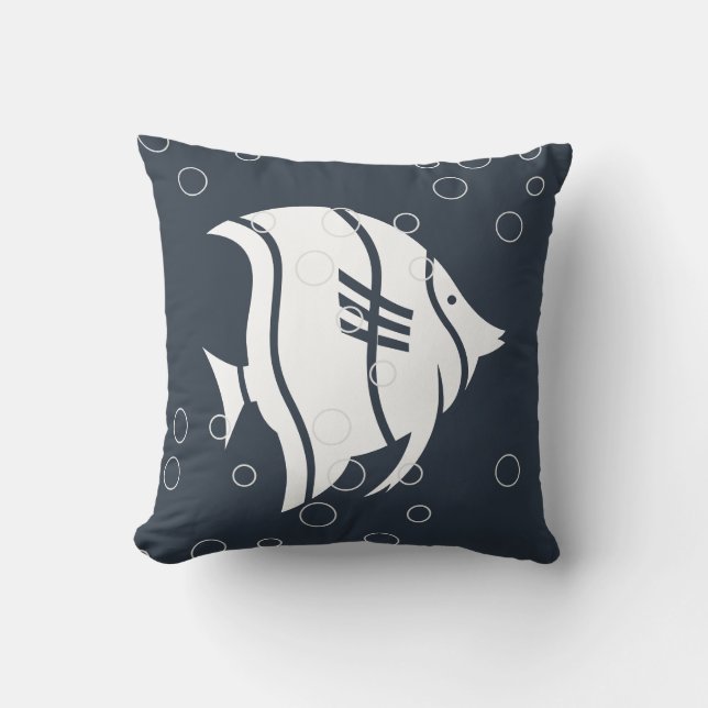 White Angel fish on Navy Blue PILLOW (Front)
