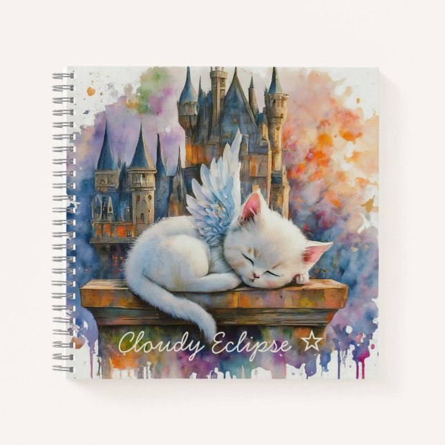 White Angel Kitten Watercolor Spiral Notebook (Front)