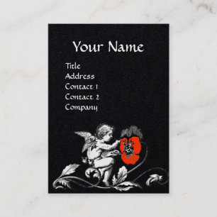 WHITE ANGEL PAINTING A RED FLOWER Black Paper Business Card