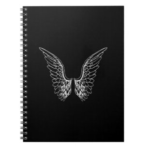 White Angel Wings on Black Background Notebook