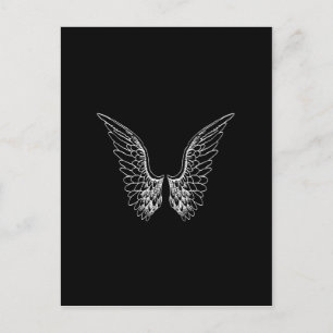 White Angel Wings on Black Background Postcard
