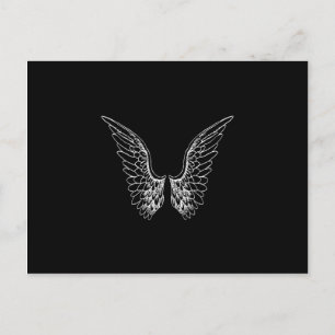 White Angel Wings on Black Background Postcard