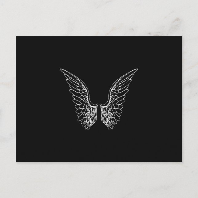 White Angel Wings on Black Background Postcard (Front)
