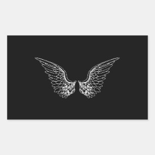 White Angel Wings on Black Background Rectangular Sticker