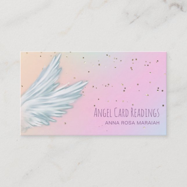 *~* White Angel Wings Starry Pastel Rainbow Business Card (Front)