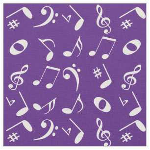 White Angled Music Notes Pattern on Purple Fabric