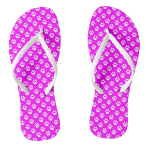 White Animal Paw Prints on Pink Thongs