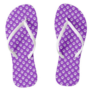 White Animal Paw Prints on Purple Thongs