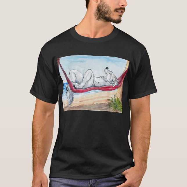 White anthro wolf enjoying summer in hammock T-Shirt (Front)