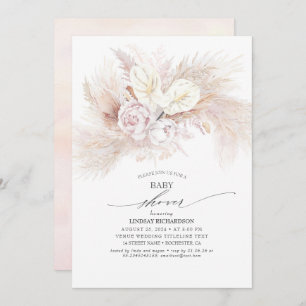 White Anthurium and Pampas Grass Baby Shower Invitation