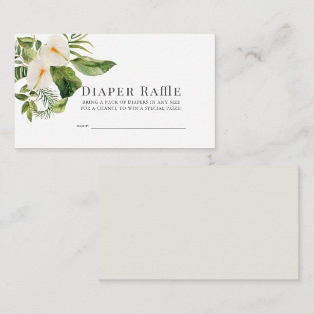 White Anthurium Floral Diaper Raffle Ticket Enclosure Card (Front/Back)