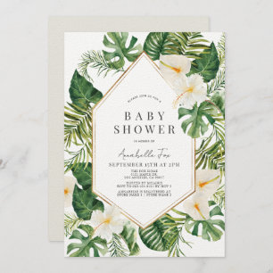 White Anthurium & Hibiscus Floral Baby Shower Invitation