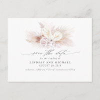 White Anthuriums and Pampas Grass Save the Date
