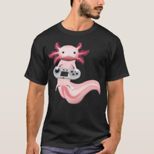 White Aolotl Fish Playing Video game Gamesalotl T-Shirt