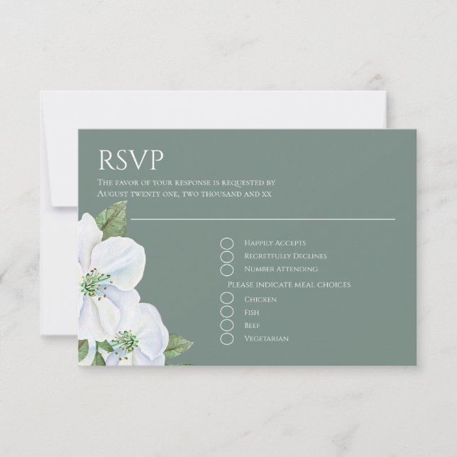 White Apple Blossom Flower RSVP Wedding Card (Front)