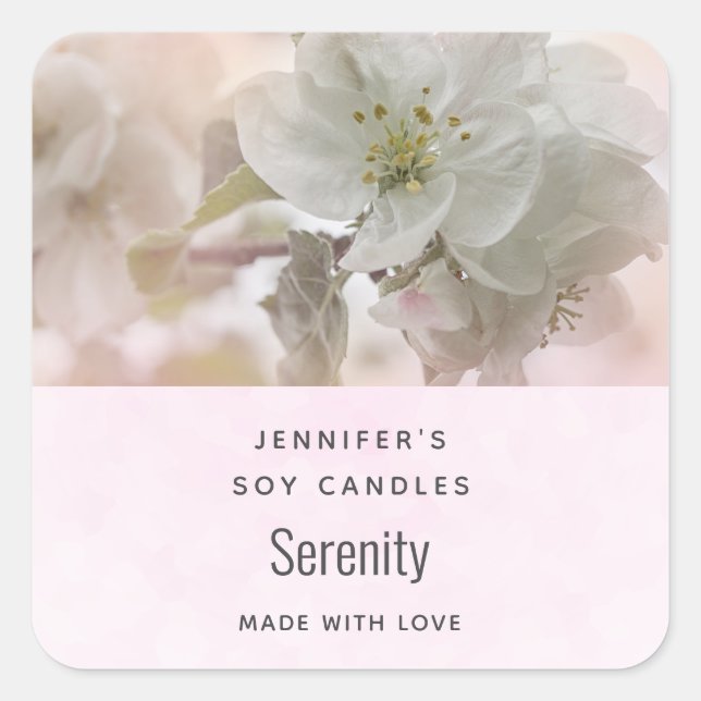 White Apple Blossom Photograph Candle Biz Square Sticker (Front)