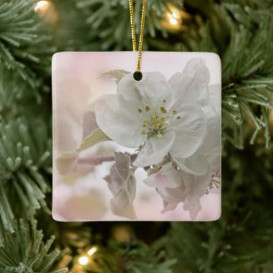 White Apple Blossom Photograph Ceramic Ornament