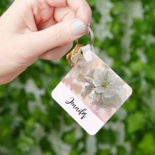 White Apple Blossom Photograph Key Ring