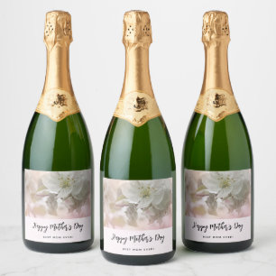 White Apple Blossom Photograph Mother's Day Sparkling Wine Label