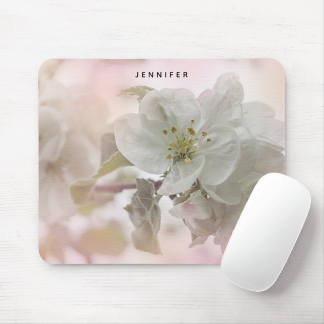 White Apple Blossom Photograph Mouse Pad (With Mouse)