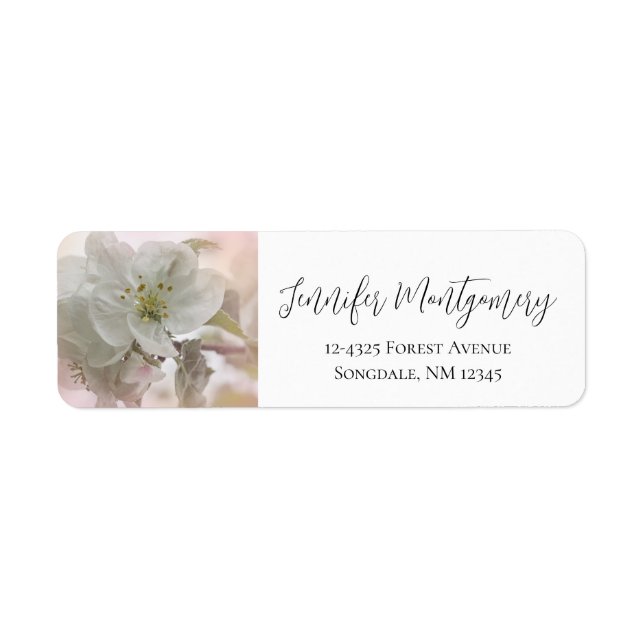 White Apple Blossom Photograph Return Address Label (Front)