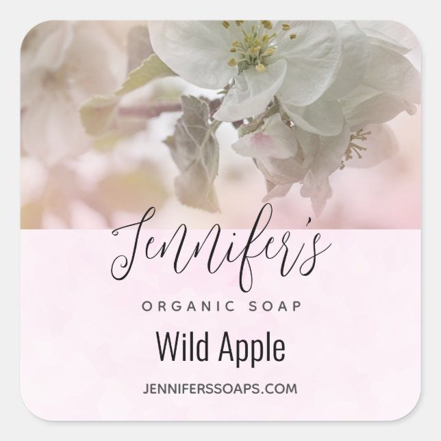 White Apple Blossom Photograph Soap Business Square Sticker (Front)